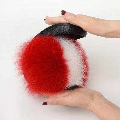 China Custom designer furry house slides slippers 2021 women's cushioning slides real fox fur slippers wholesale fur slides women's sandals for sale