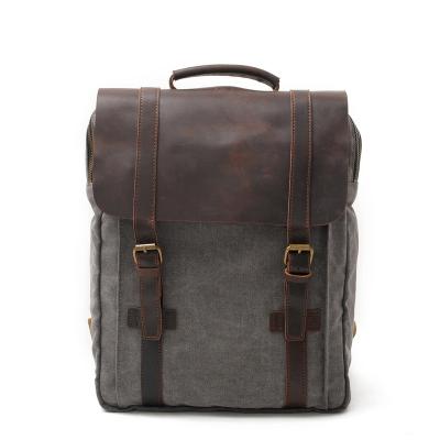 China Guangzhou Factory Vintage Canvas Rucksack School Bag Travel Casual Backpack Anti-theft Custom Laptop Genuine Leather Backpack For Women Men for sale