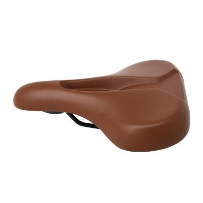 China Retro Vacuum Brown PU Bicycle Saddle Soft Leather Bike Seat For Road Beach Mountain Cruiser Bicycle for sale