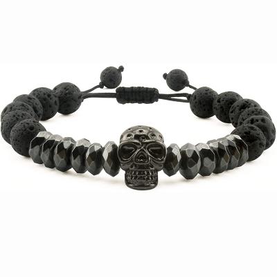 China Romantic Handmade Adjustable Men's Volcanic Stone Bracelet Essential Oil Diffuser Bracelet with Skull for sale