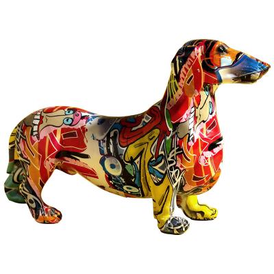 China Europe Colorful Water Transfer Printing Simple Modern Sausage Dog Ornaments Crafts Resin Ornaments for sale