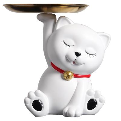 China Europe Latest Design Creative Kitten Tray Resin Sculpture Craft Ornament Home Decoration Tray for sale