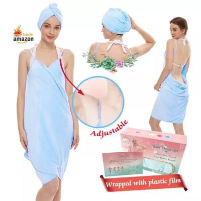 China Ladies Girl Microfibre Head Wrap Bathroom Two Piece Set Super Absorbent Fast Drying à venda