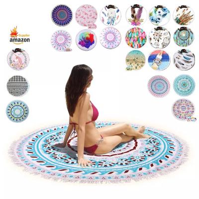 China Microfiber Round Microfiber Beach Towel Fringed Quick Dry Light Weight for sale