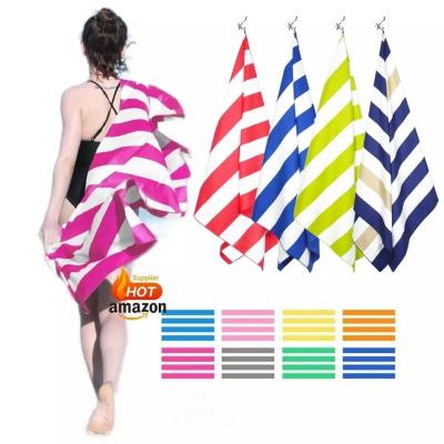 中国 Super Absorbent Soft Striped Bath Towel 70*140cm Cotton Microfiber Swim Towel 販売のため