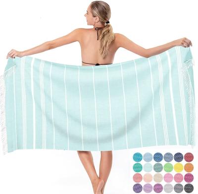 China Large Size Cotton Beach Towel Plain Dyed Pattern Strip Turkish Beach Towel for sale