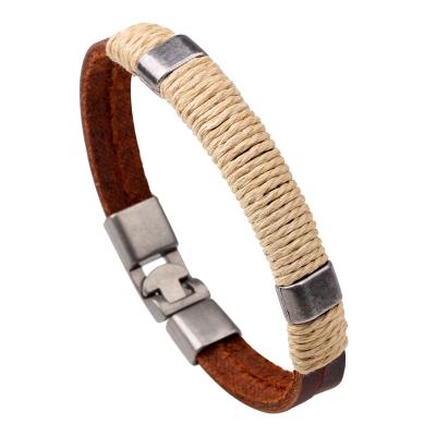 China Europe and America punk fashion punk style handmade woven men's braided bracelet bracelet rope press leather buckle for sale