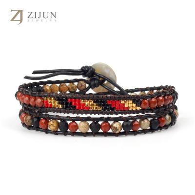 China Wholesale Plastic Colorful Beaded Hand - Woven Wrap Leather Bracelet for sale