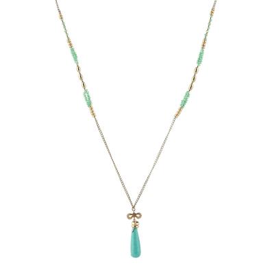 China Fashion Popular Gold Long Chain Necklace For Women Natural Stone Turquoise Pendant Necklace With Bowknot Wholesale Handmade Jewelry for sale