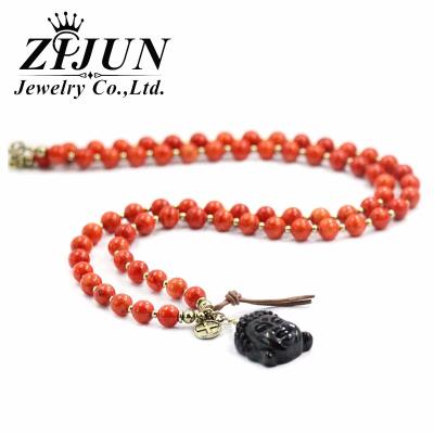 China Fashion Black Jewelry 14K Gold Copper Plating Pendant+Eco-friendly Natural Red Agate Stone Beads Necklace Black Agate Laughing Buddha Pendant Necklace for sale