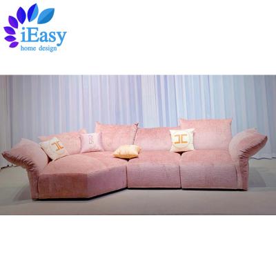 China Modular iEasy furniture pink color sectional couch down feather sofa backrest adjustable luxury fabric living room sofas for villa hotel for sale