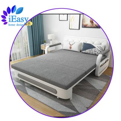 China Adjustable (other) iEasy Wholesale Modern Space Saving Solid Wood Frame Sofa Bed Folding Fabric Sofa Cum Bed Convertible Sofa Bed With Storage Box for sale