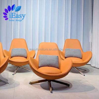 China Revolving iEasy custom low factory price metal leg Modern Latest Egg Shaped Revolving Chairs Leather Egg Easy Chairs for Living Room for sale