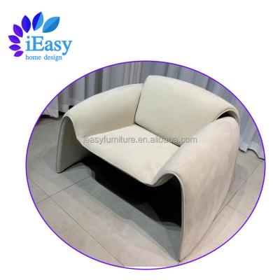 China Adjustable (other) iEasy China furniture modern couch luxury M shape Upholstered  velvet living room balcony single sofa leisure single chair for sale