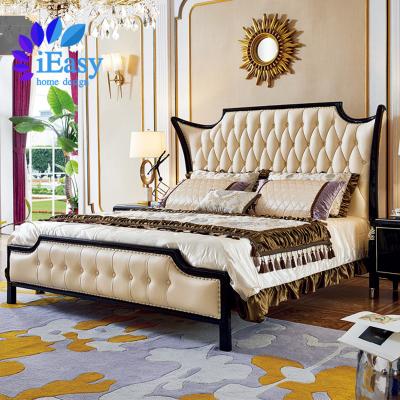 China Storage iEasy luxury hotel bed room production elegant sets bedroom furniture modern stylish customized real leather chesterfield bed for sale