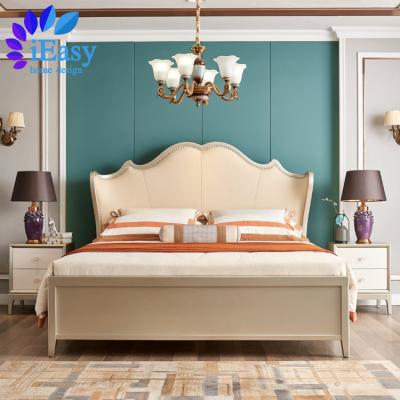 China Other iEasy furniture genuine leather upholstered luxury european style bed master bedroom 1.5m 1.8m double bed solid wood bed frame for sale