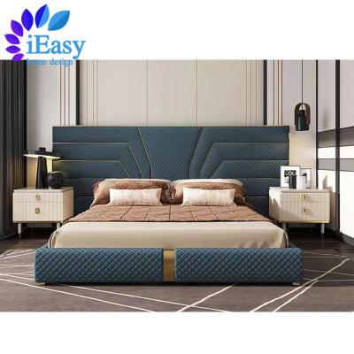 China Adjustable (height) iEasy Foshan luxury latest design bedroom furniture set sleeping genuine leather upholstered double queen king size bed frame for sale