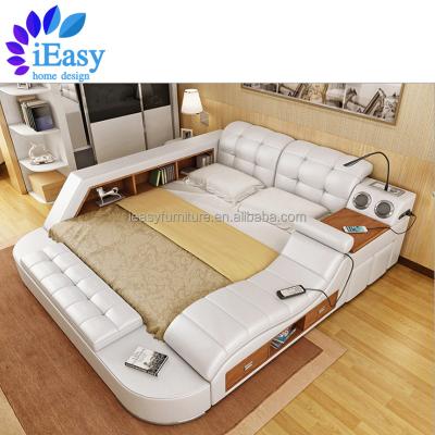 China Adjustable (height) iEasy multi function upholstered chesterfield master bedroom real leather soft massage beds smart bed bed designer furniture for sale