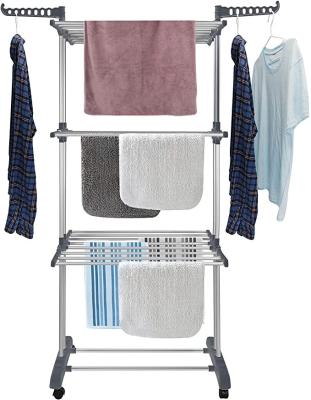 China Multi-Function Rack Folding Rack Clothes Rail 3 Row Mannequins Stainless Steel Laundry Fan Drying Rack for sale