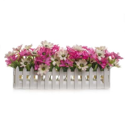 China Modern Modern Artificial Flower with Fence Rose in Pot Package Fence, Fade Artificial Flower in Wooden Pot for Outdoor Garden for sale