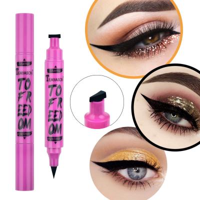 China Waterproof Double Stamp Eyeliner Marker Triangle Seal Eyeliner 2-in-1 Eyeliner for sale