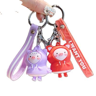 China Cute Cartoon Raincoat Couples Keychain Keychain School Bag Piggy Key Chain Men And Women Car Unisex Small Hanging Doll for sale