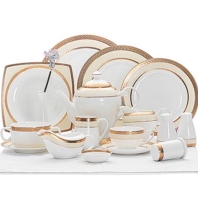 China Sustainable Hot Selling Dubai Porcelain Dinner Sets Luxury Porcelain Gold Bone China Dinnerware Sets for sale