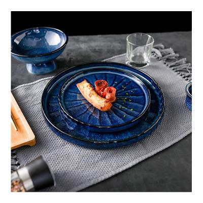 China Sustainable High Quality Porcelain Dinnerware Set Blue Luster Dinnerware Set Porcelain Dinner For Hotel for sale