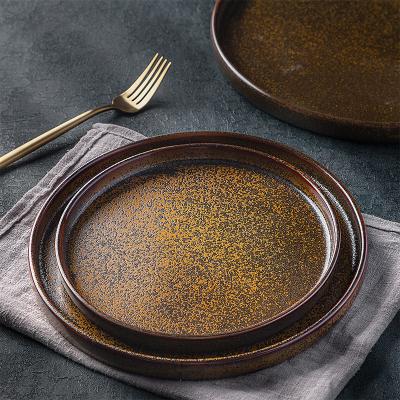 China Latest Sustainable Design Indian Thali Plates Round Big Plate Brown Ceramic Serving Set For Valentine for sale