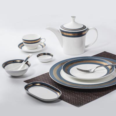 China Sustainable Restaurant Supply Dinnerware Decal Bone China Dinnerware Set , China Bone China Embossed Dinner Set* for sale