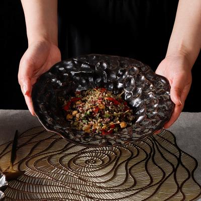 China Sustainable New Design Black Ceramic Stone Porcelain Restaurant Bowl Salad Bowl for sale