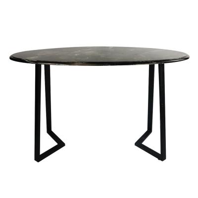 China Easy Installation Dragon Black Marble With Stainless Steel Frame Modern Silver Oval Dining Table for sale