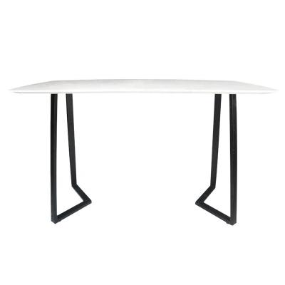 China Easy Install Modern Eurasian White Marble With Stainless Steel Frame Horse Belly Edge Dining Table for sale