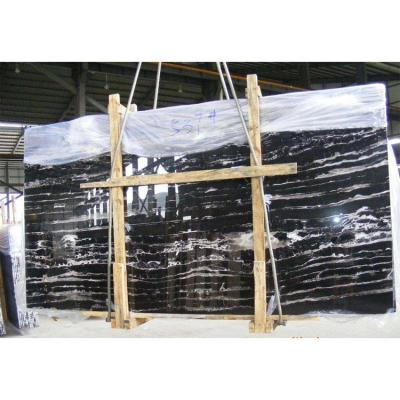 China Mateiral Yunfu Natural Large Slabs Black Marble Stone Tiles With Grain Root Nero Marquina White Dragon Slabs Silver for sale