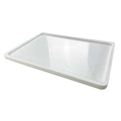 China Light And Convenient Factory Outlet 10 In 1 Customize Carrara Tray Rectangle Shape Stone Marble Quartz White Varving Marble Tray Serving Tray for sale