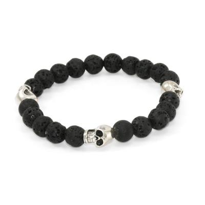 China Hot Sale Pelelith Punk Popular Natural Black Stone 925 Men Silver Bracelet for sale