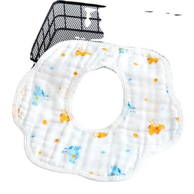 China New Design Cartoon Printed Cotton Yile Adjustable Muslin Button Washable Simple White Baby Bibs For Kids for sale