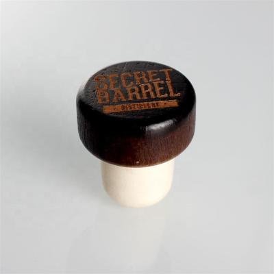 China Non Spill Hot Selling Custom Laser Engraving Logo Wood Zinc Alloy Aluminum Top Spirits Synthetic Cork Bottle Stopper for sale