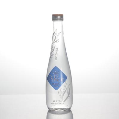 China 330ml Empty Beverage Silk Screen Printed Flint Spring Water Glass Luxury Ever Extra Sparkle Mineral Bottle With 28mm Ropp Caps for sale