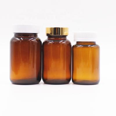 China 60ml 75ml 100ml 120ml 150ml 200ml Pharmaceutical Wide Mouth Amber Round Tablet Pill Health Care Capsule Glass Bottle for sale