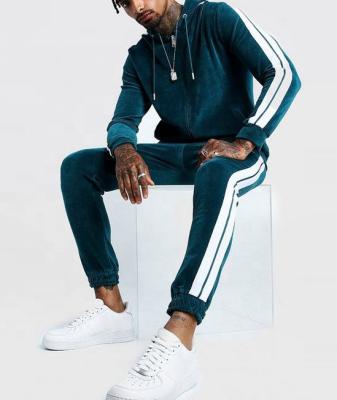 China Breathable Stylish Hot Sale Mens Official Custom Velvet Tracksuits With Side Stripe for sale