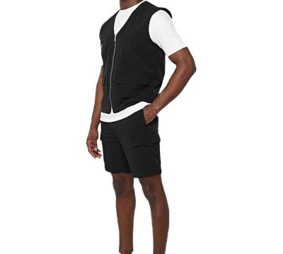 China Custom Summer Comforter Sets Two Piece Sets Men Suit Full Zipper Vest Black Cargo Shorts for sale