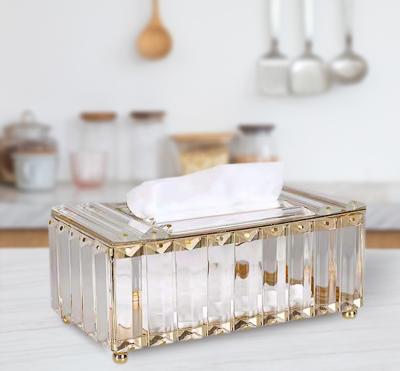 China Hotel Luxury Decorative Crystal Wedding Box Rectangle Metal High Quality INS Metal Tissue Box With Lid for sale