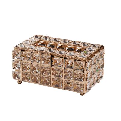 China Hotel Luxury Decorative Crystal Wedding Box Rectangle High Quality Statistical Metal Tissue Box With Lid for sale