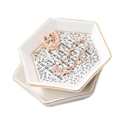 China High-grade Nordic cosmetics ring hotel decorative wedding tray jewelry hexagon tray ceramic decorative tray for sale