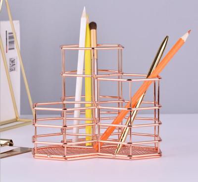 China High Quality Office Supplies Accessories Storage Rack Holder Wire Metal Rose Gold Desk Desk Organizer for sale