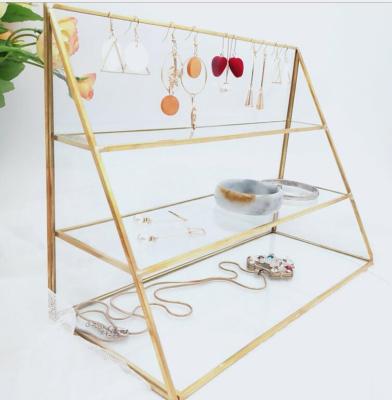 China ISS Jewelry Display Organizer Luxury Brass Glass Rusk Stored Desktop Cosmetic Storage For Decor for sale