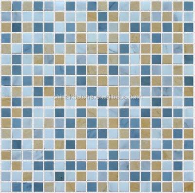 China Modern Blue Yellow Square Marble Mosaic Tile Swimming Pool Tile Mixed Size for sale