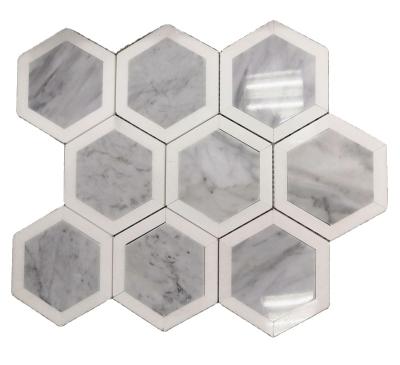 China Modern Italy Carrara Marble Water Jet Mosaic Tile For Kitchen Flooring for sale