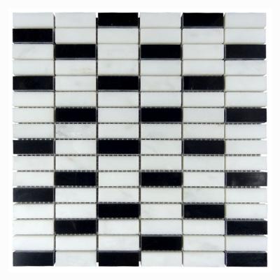 China White Herringbone Honed Parquet Nero Marquine Mosaic Slab for sale